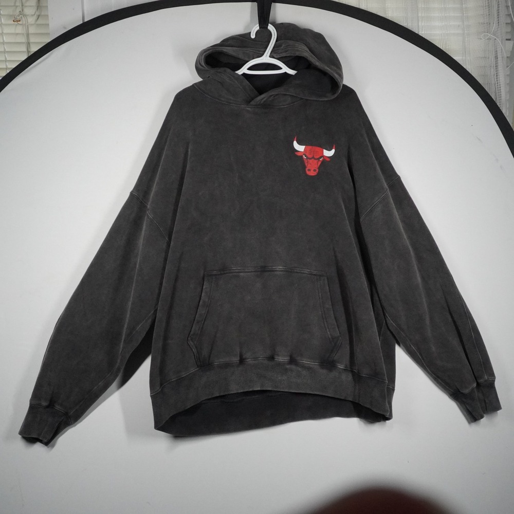 Abercrombie & Fitch Chicago Bulls Oversized Hoodie XL Acid Wash Black Distressed